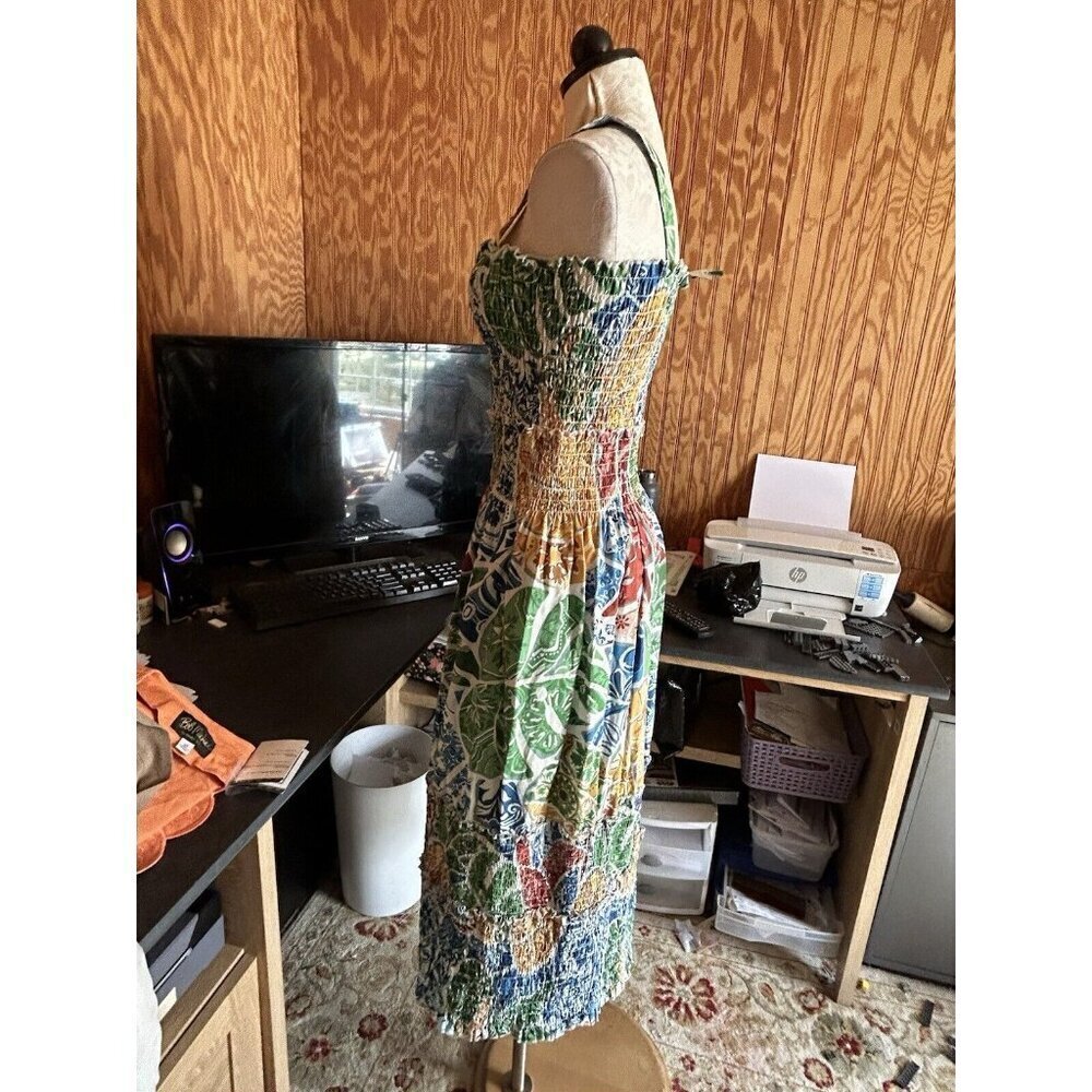 Farm Rio Women’s Tropical Tile Midi Dress Beach Vacation Coquette M - Picture 6 of 8